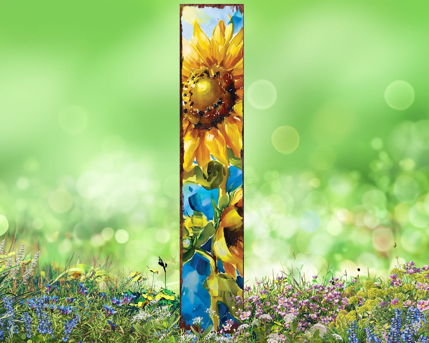 42in Summer Garden Stake | Oil Paint Style Sunflower Decor - Ideal for Outdoor, Yard, and Garden Decor