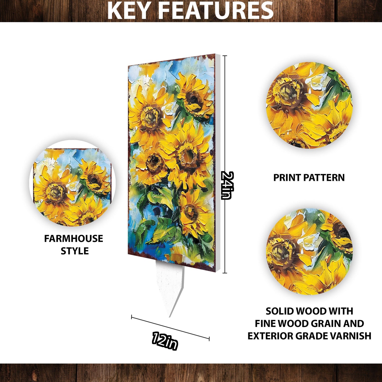 30in Summer Garden Stake - Oil Paint Style Sunflower Decor - Made in USA - Ideal for Outdoor, Yard, and Garden Decorations