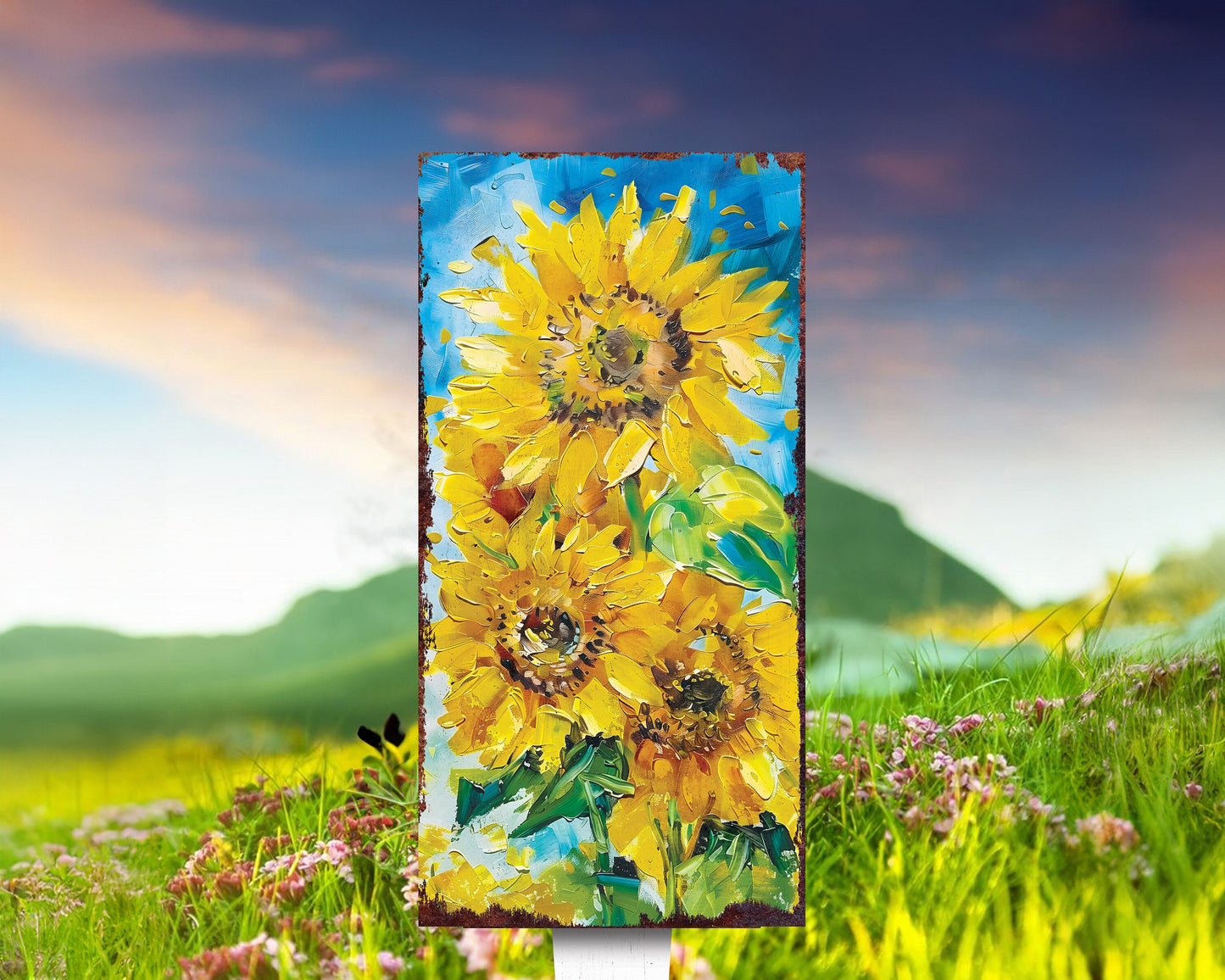 30in Summer Garden Stake | Oil Paint Style Sunflower Decor | Perfect for Outdoor Decor, Yard Art, and Garden Decorations