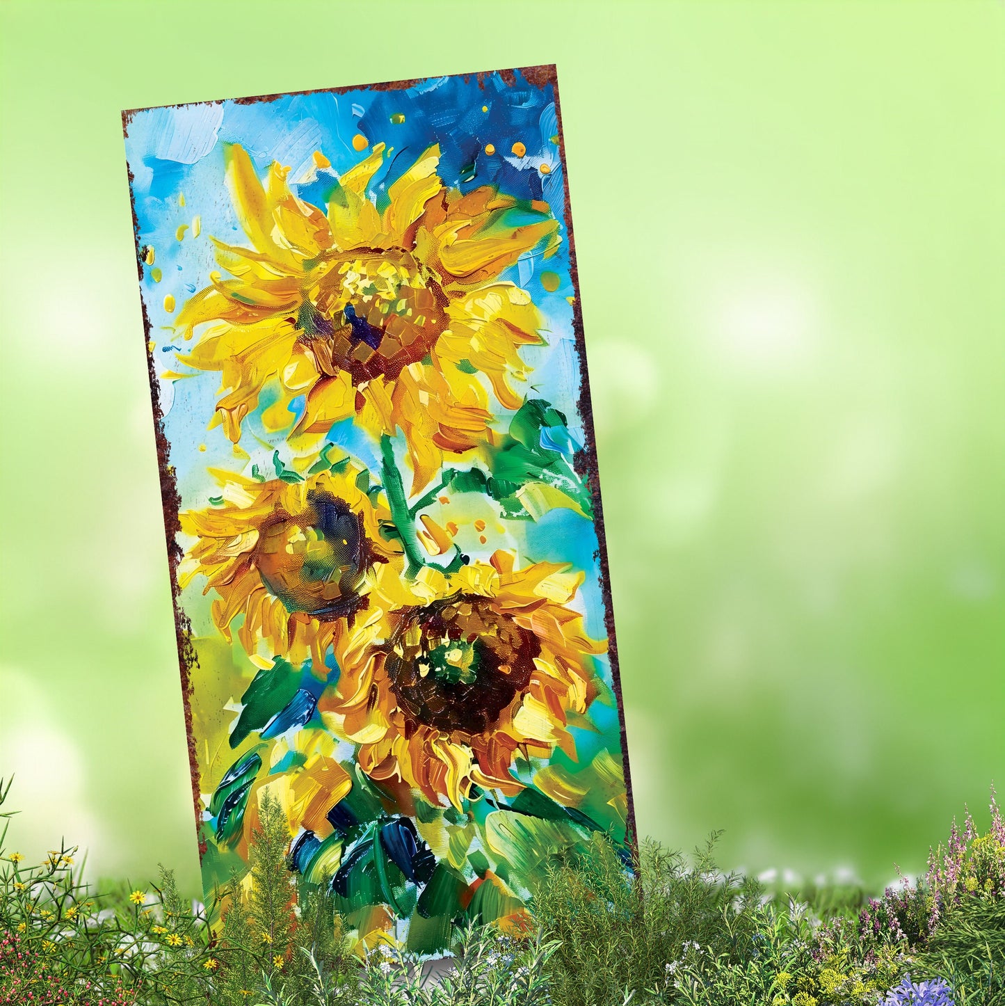 Beautiful 30in Summer Garden Stake | Oil Paint Style Sunflower Decor | Great for Outdoor Decor, Yard Art, and Garden Decorations
