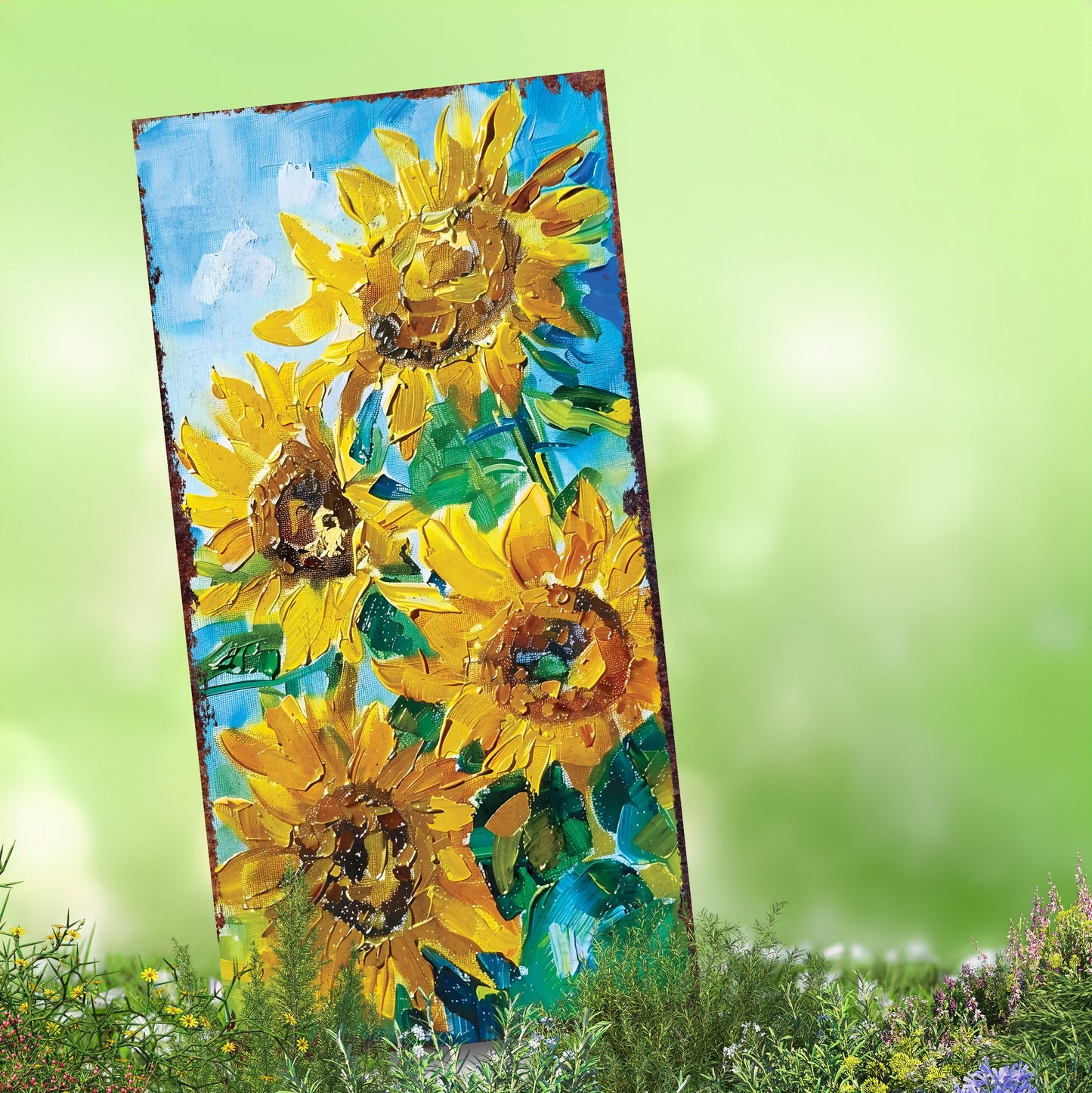 30in Summer Garden Stake - Oil Paint Style Sunflower Decor | Great for Outdoor Decor, Yard Art, and Garden Decorations