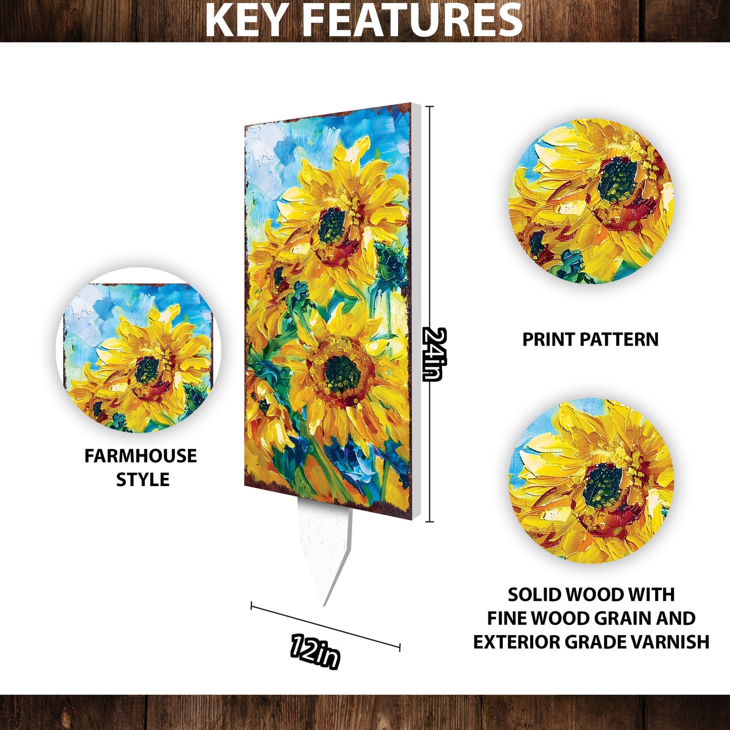 30in Summer Garden Stake - Oil Paint Style Sunflower Decor | Great for Outdoor Decor, Yard Art, and Garden Decoration