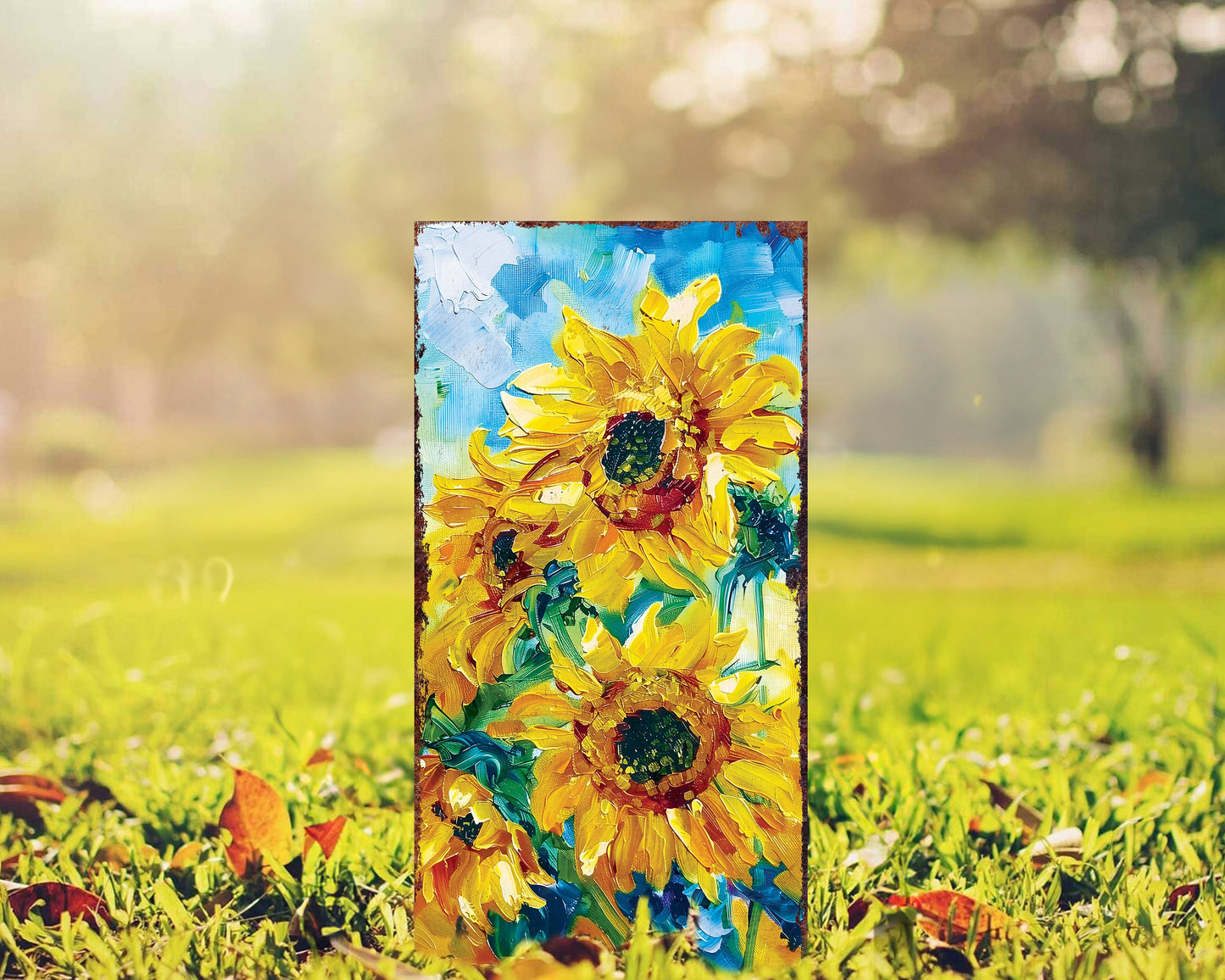30in Summer Garden Stake - Oil Paint Style Sunflower Decor | Great for Outdoor Decor, Yard Art, and Garden Decoration