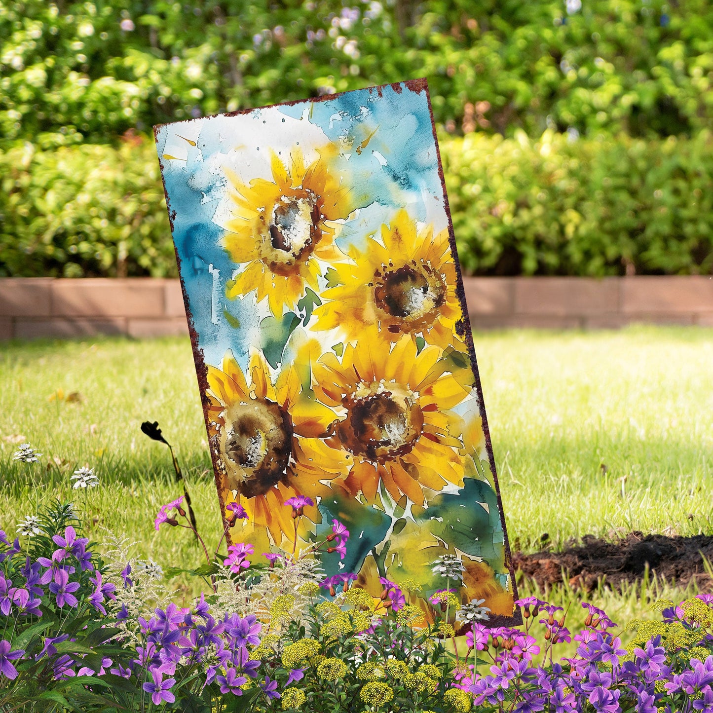 30in Summer Garden Stake | Watercolor Style Sunflower Decor - Made in USA - Ideal for Outdoor, Yard, and Garden Decorations