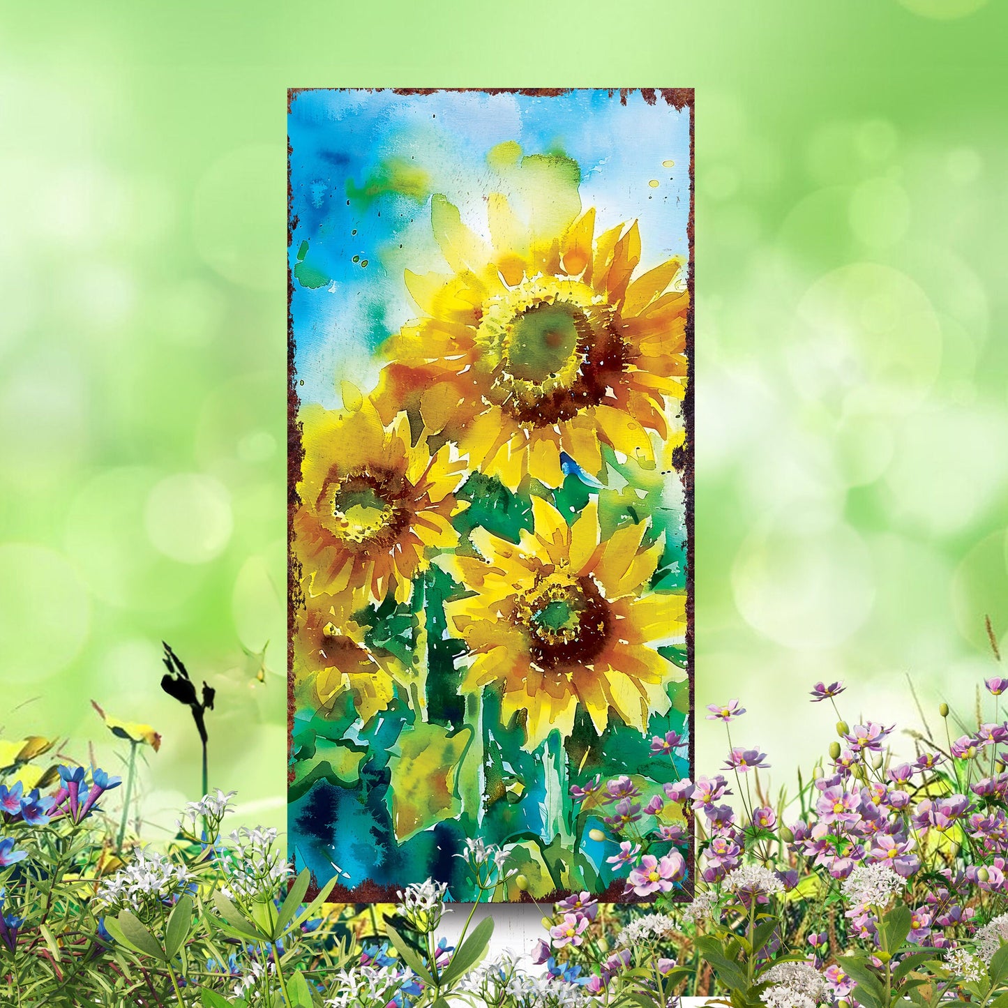 30in Summer Garden Stake | Watercolor Style Sunflower Decor - Made in USA - Ideal for Outdoor, Yard, and Garden Decoration