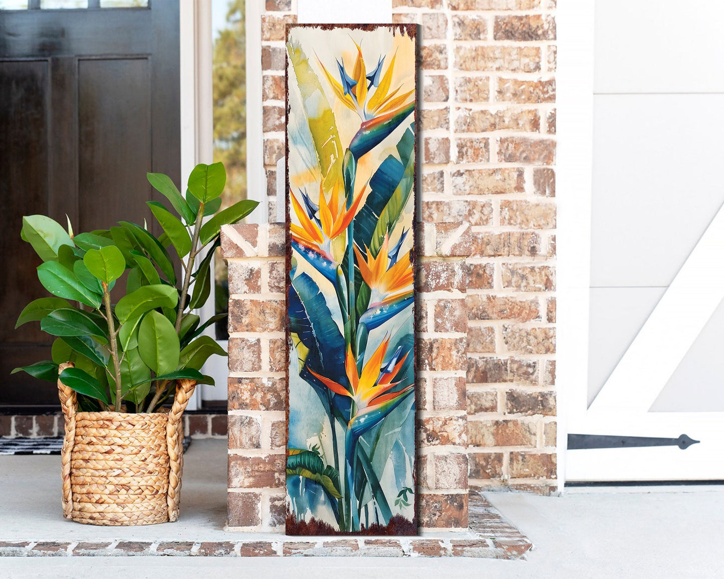 36in Summer Watercolor Bird of Paradise Flowers Porch Sign - Farmhouse Rustic Decor for Door, Wall, Outdoor Entryway - UV Protected & Sealed