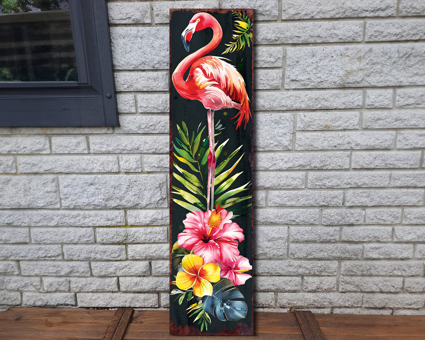 36in Summer Tropical Watercolor Flamingo Porch Sign - Outdoor Entryway - UV Protected & Sealed, Decor for Door, Wall