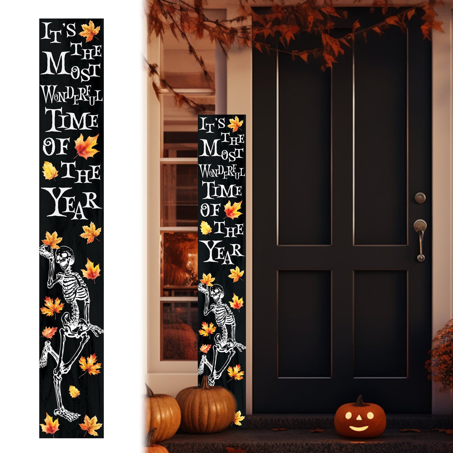 60in Dancing Skeleton Halloween Porch Sign - Front Porch Halloween Welcome Sign, Rustic Modern Farmhouse Entryway Board
