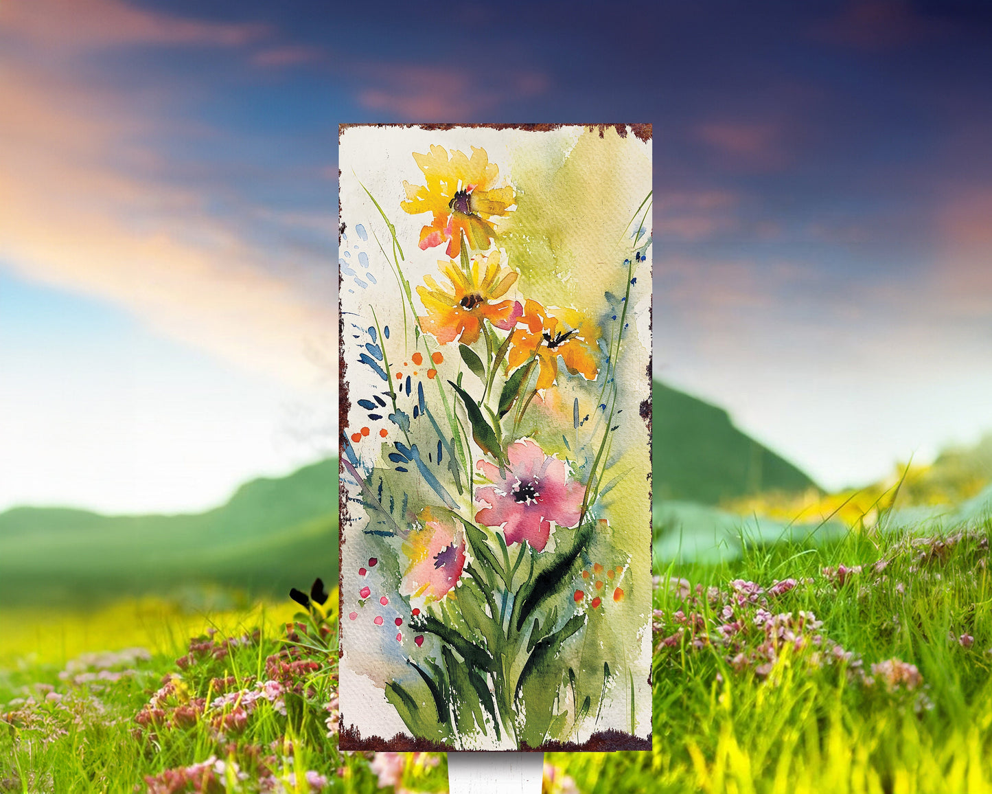 30in Spring Garden Stake | Watercolor Wildflower Decor | Ideal for Outdoor Decor, Yard Art, and Garden Decoration