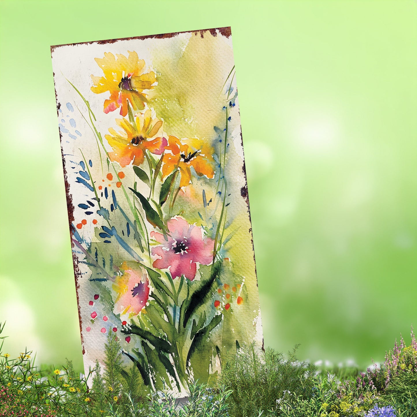 30in Spring Garden Stake | Watercolor Wildflower Decor | Ideal for Outdoor Decor, Yard Art, and Garden Decoration