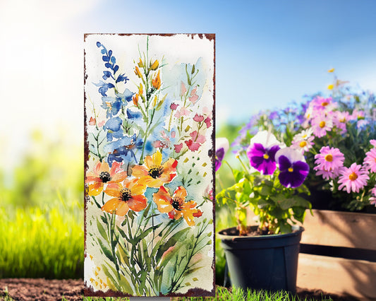 30in Spring Garden Stake | Watercolor Wildflower Decor | Ideal for Outdoor Decor, and Yard Art, Garden Decorative