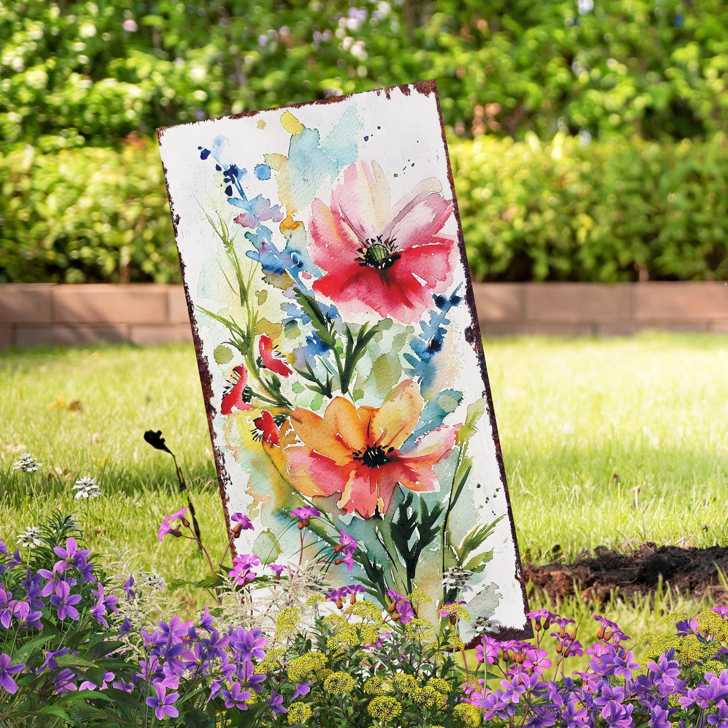 30in Spring Garden Stake | Watercolor Wildflower Decor | Ideal for Outdoor Decor and Yard Sign, Garden Decorative