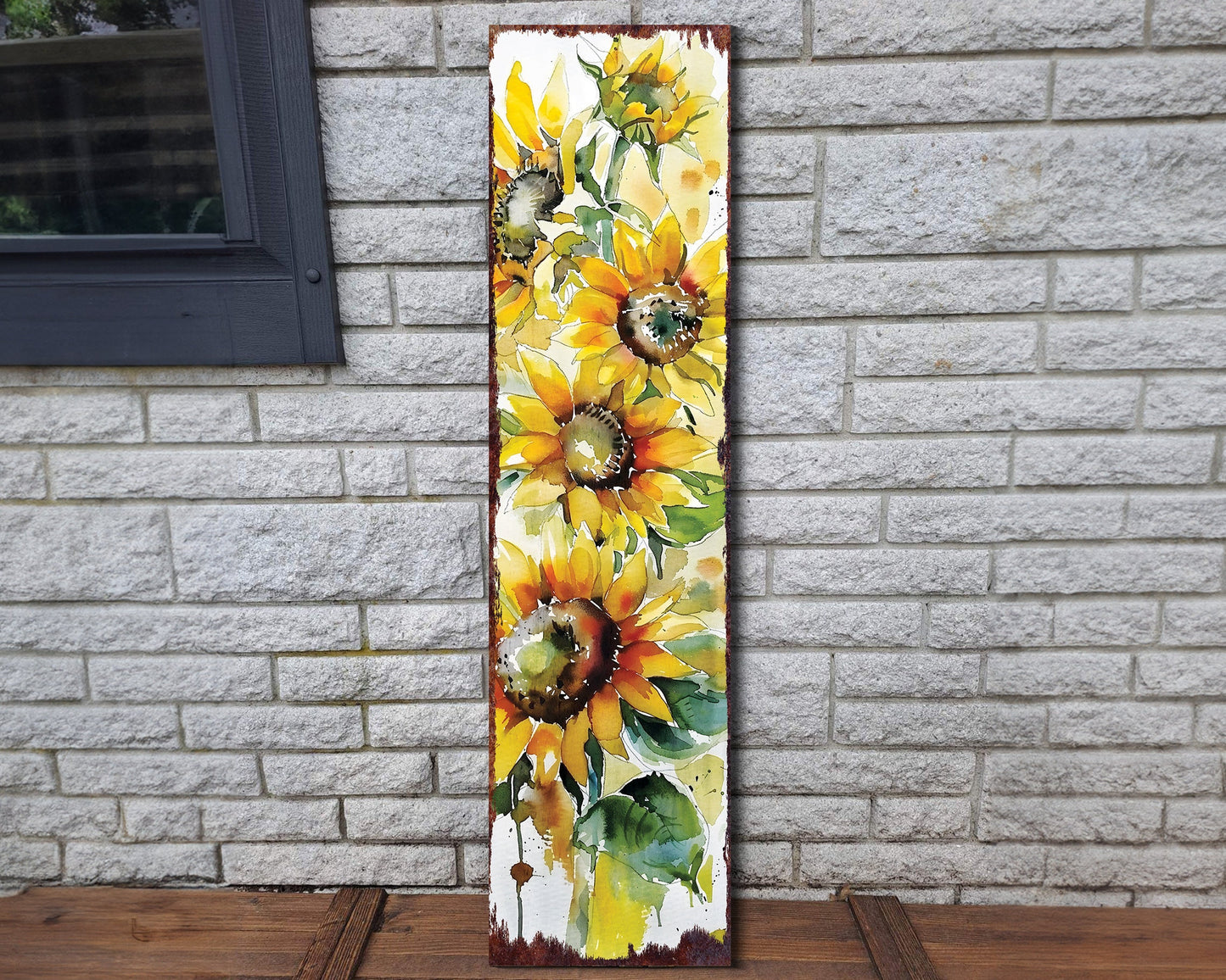 36-Inch Summer Watercolor Sunflower Wooden Porch Sign | Rustic Farmhouse Decor for Front Door, Wall, Outdoor Entryway Display