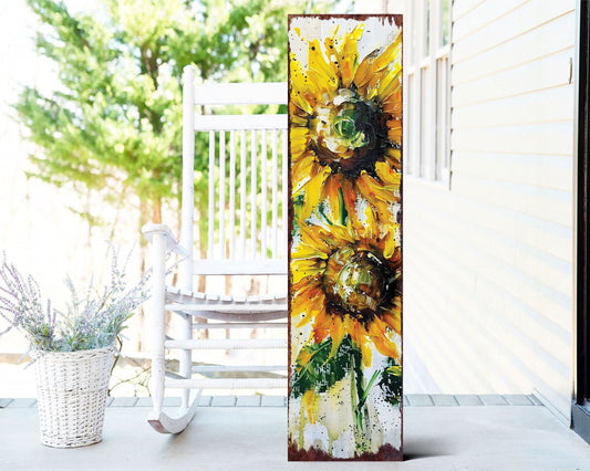 36-inch Summer Oil Sunflower Wooden Porch Sign | Rustic Farmhouse Decor for Door, Wall, Outdoor Entryway | UV Protected & Sealed