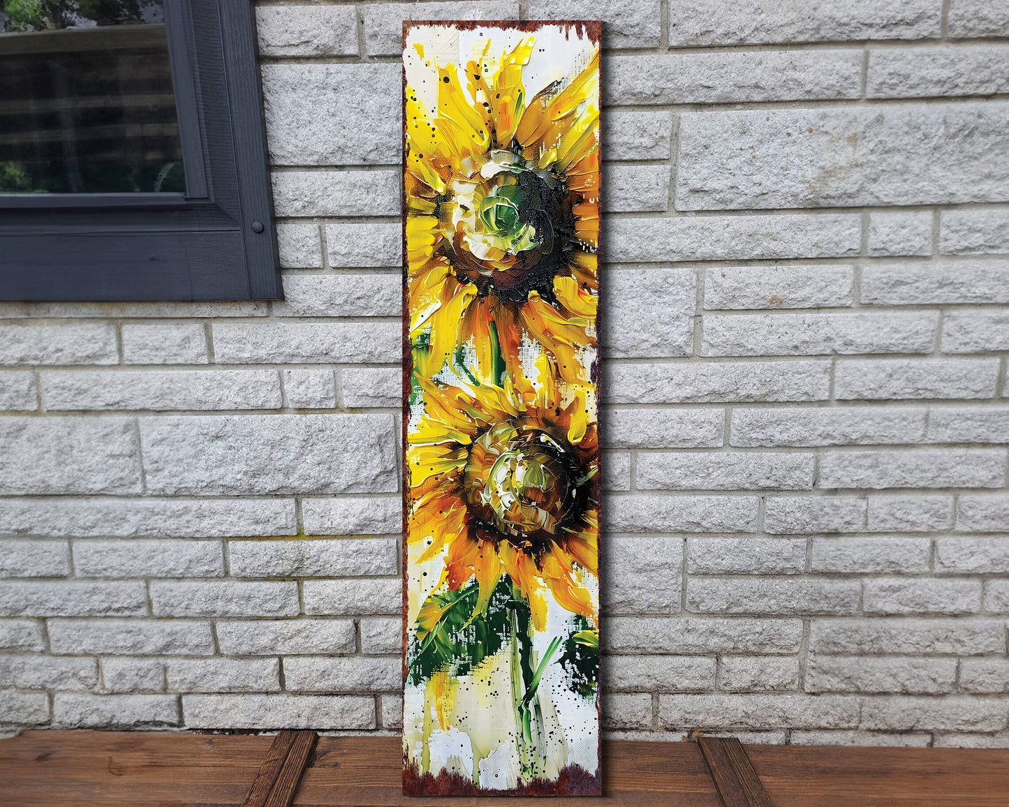 36-inch Summer Oil Sunflower Wooden Porch Sign | Rustic Farmhouse Decor for Door, Wall, Outdoor Entryway | UV Protected & Sealed