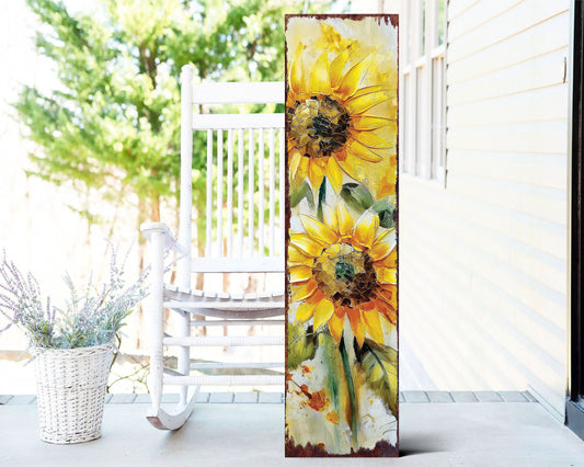 36-inch Summer Oil Sunflower Wooden Porch Sign | Rustic Farmhouse Decor for Door, Wall, Outdoor Entryway Decor | UV Protected & Sealed