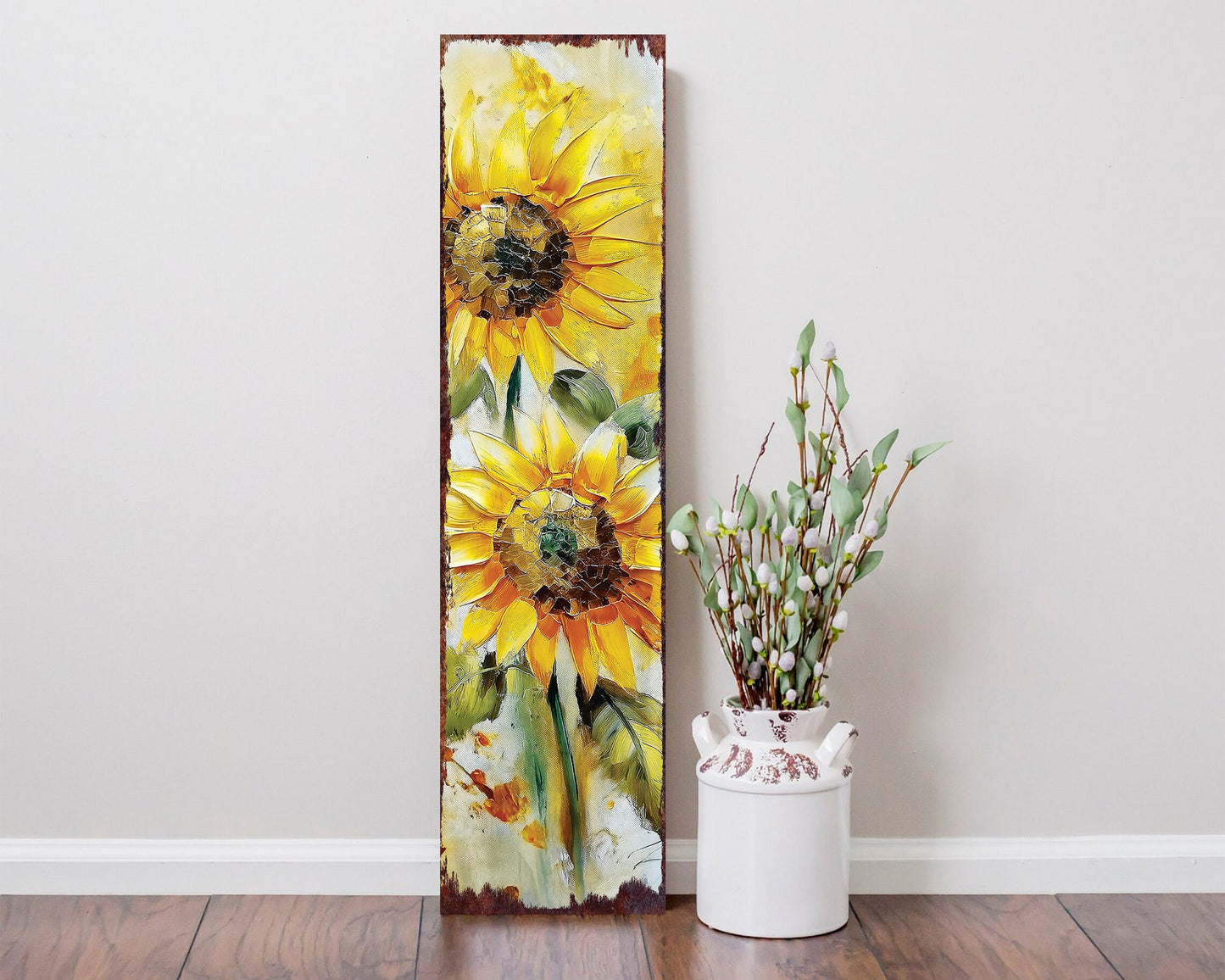 36-inch Summer Oil Sunflower Wooden Porch Sign | Rustic Farmhouse Decor for Door, Wall, Outdoor Entryway Decor | UV Protected & Sealed