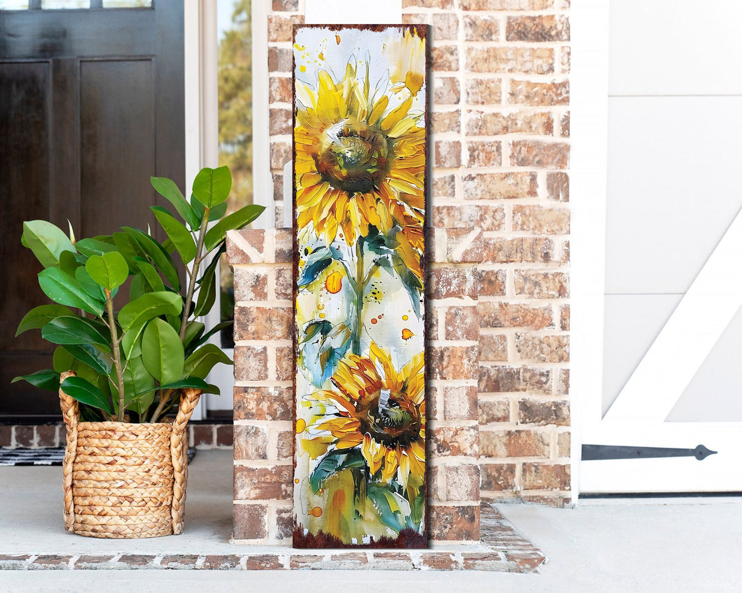 36-inch Summer Oil Sunflower Porch Sign | Rustic Farmhouse Decor for Door, Wall, Outdoor Entryway Decor | UV Protected & Sealed