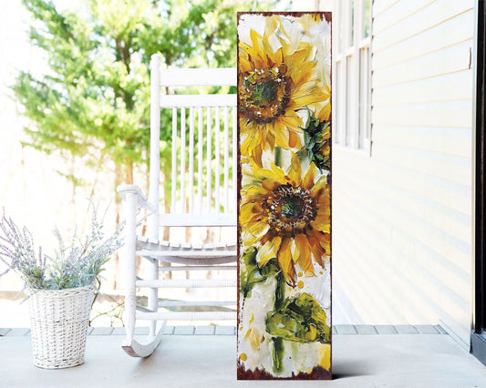 36-inch Summer Oil Sunflower Porch Sign | Rustic Farmhouse Decor for Door, Wall, Outdoor Entryway Foyer Decor | UV Protected & Sealed