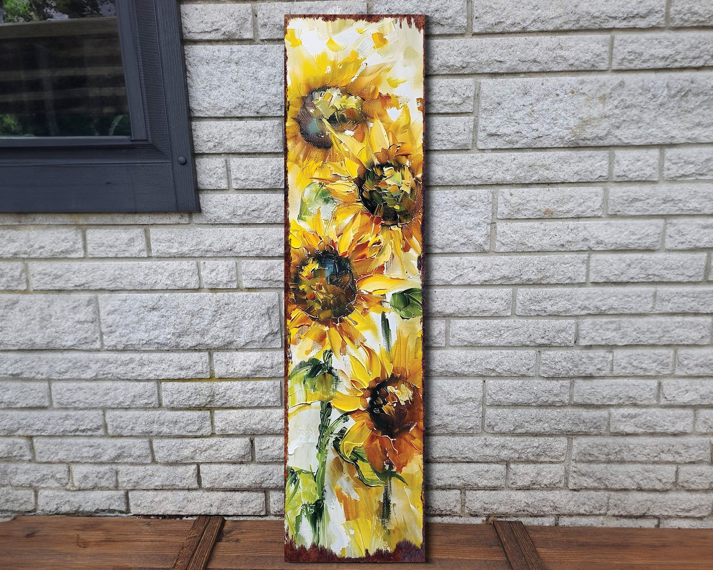36-inch Summer Oil Sunflower Wooden Porch Sign | Rustic Farmhouse Decor for Door, Wall, Outdoor Entryway Foyer | UV Protected & Sealed