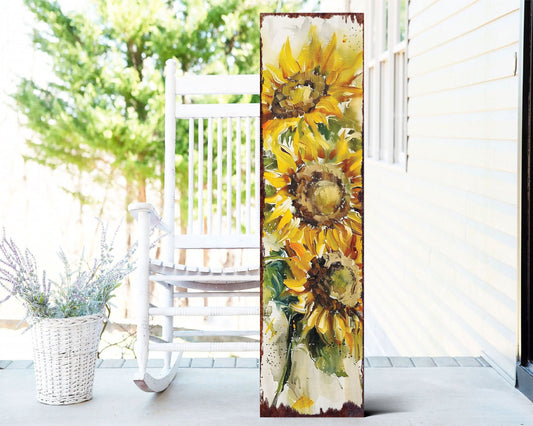 36-inch Summer Oil Sunflower Wooden Porch Sign | Rustic Farmhouse Decor for Door, Mantel, Outdoor Entryway Foyer | UV Protected & Sealed