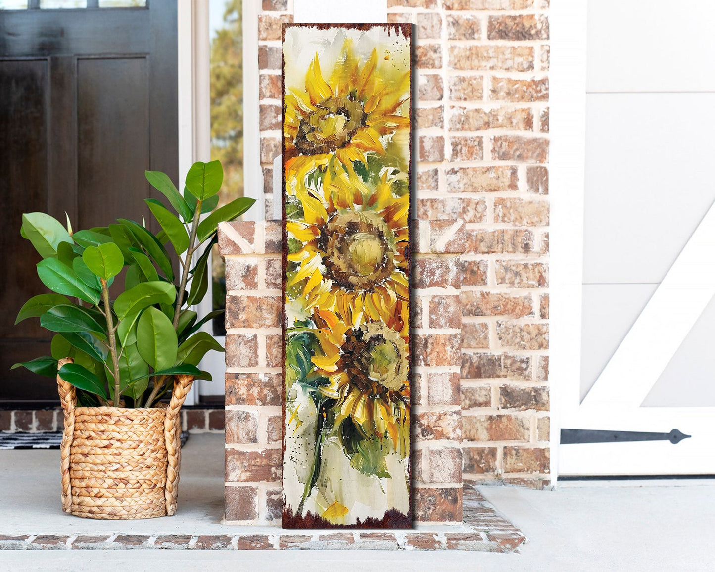 36-inch Summer Oil Sunflower Wooden Porch Sign | Rustic Farmhouse Decor for Door, Mantel, Outdoor Entryway Foyer | UV Protected & Sealed