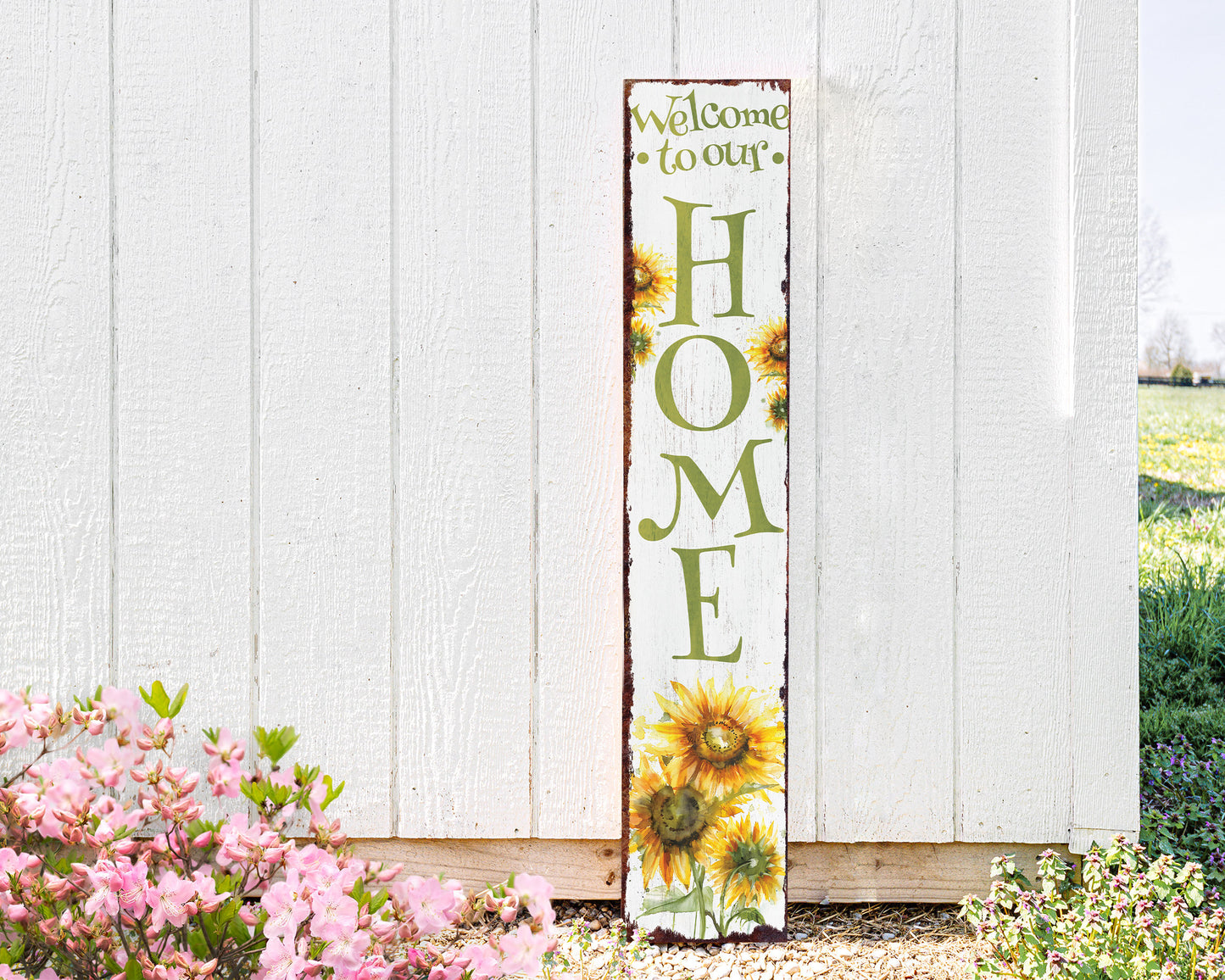 48in "Welcome to Our Home" Sunflower Porch Sign - Summer Watercolor Design - Rustic Farmhouse Decor for Door, Wall, Entryway