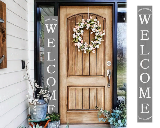 72in Gray Outdoor Welcome Sign | Rustic Sign | Front Door, Entryway Decor | Foldable, Portable | UV Protected & Sealed
