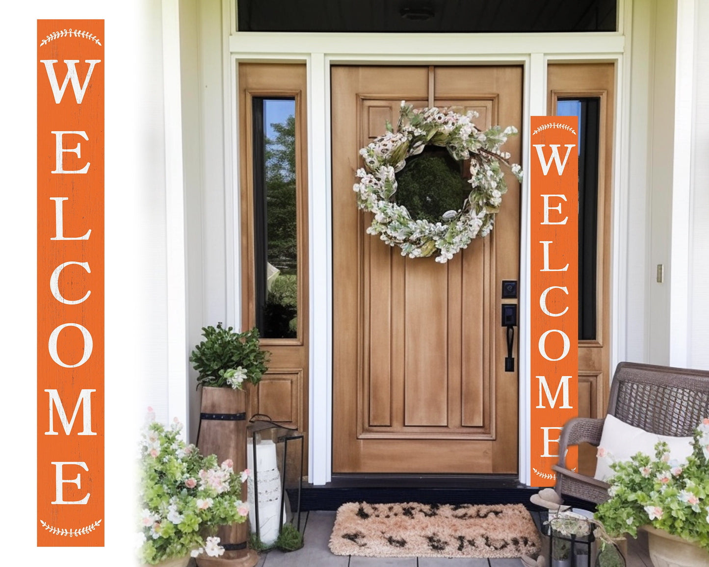 72in Orange Outdoor Welcome Sign | Rustic Sign | Front Door, Entryway Decor | Foldable, Portable | UV Protected & Sealed