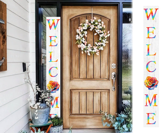72-inch Pride LGBT White Outdoor Welcome Sign | Rustic Front Door Sign | Foldable and Portable | UV Protected and Sealed