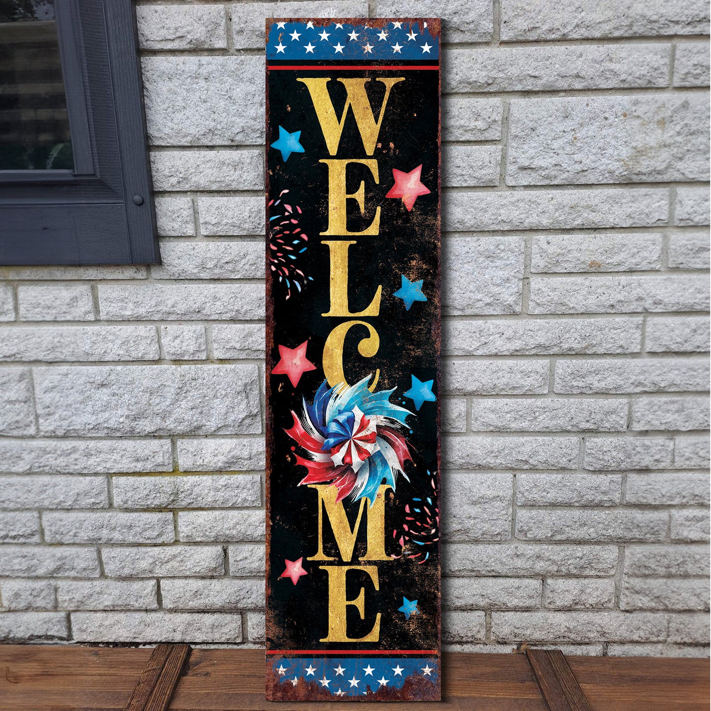 36in 4th of July Porch Sign - Rustic Farmhouse Decor - UV Protected, Reversible - Ideal for Door, Wall, Outdoor Entryway， Fireplace