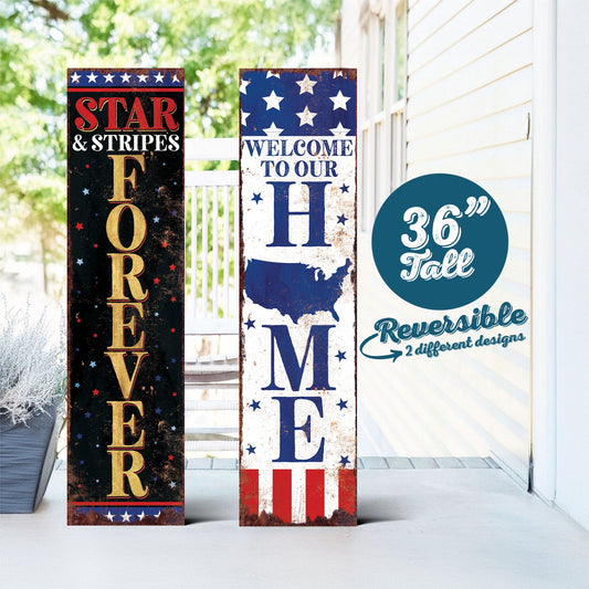 36in 4th of July Porch Sign - Rustic Farmhouse Decorative - UV Protected, Reversible - Ideal for  Mantel,  Outdoor Entryway, Wall, Door