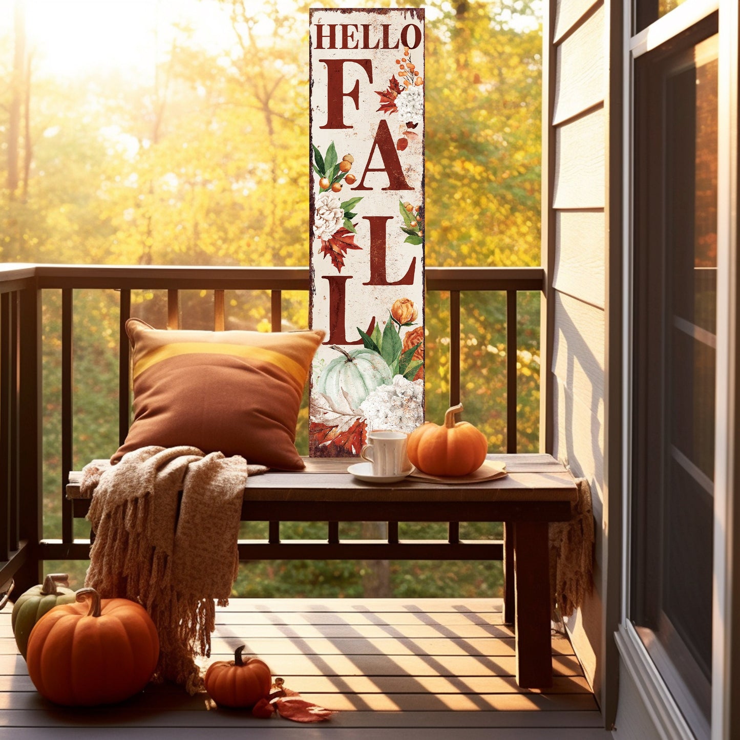 36in Fall Porch Sign - Vintage Autumn Decoration - Rustic Modern Farmhouse Entryway Porch Decor - Reversible with 2 Different Designs