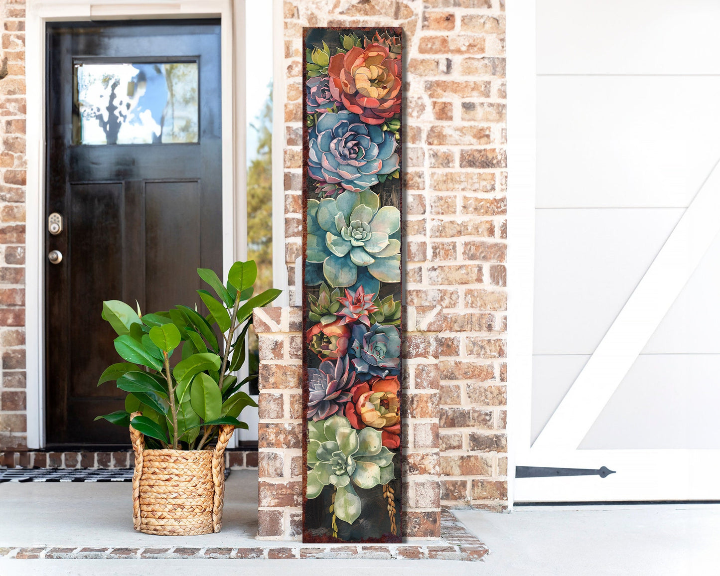 48-Inch Spring Porch Sign with Succulent Design | Front Door Porch Decor, Rustic Farmhouse Outdoor Entryway Display Board
