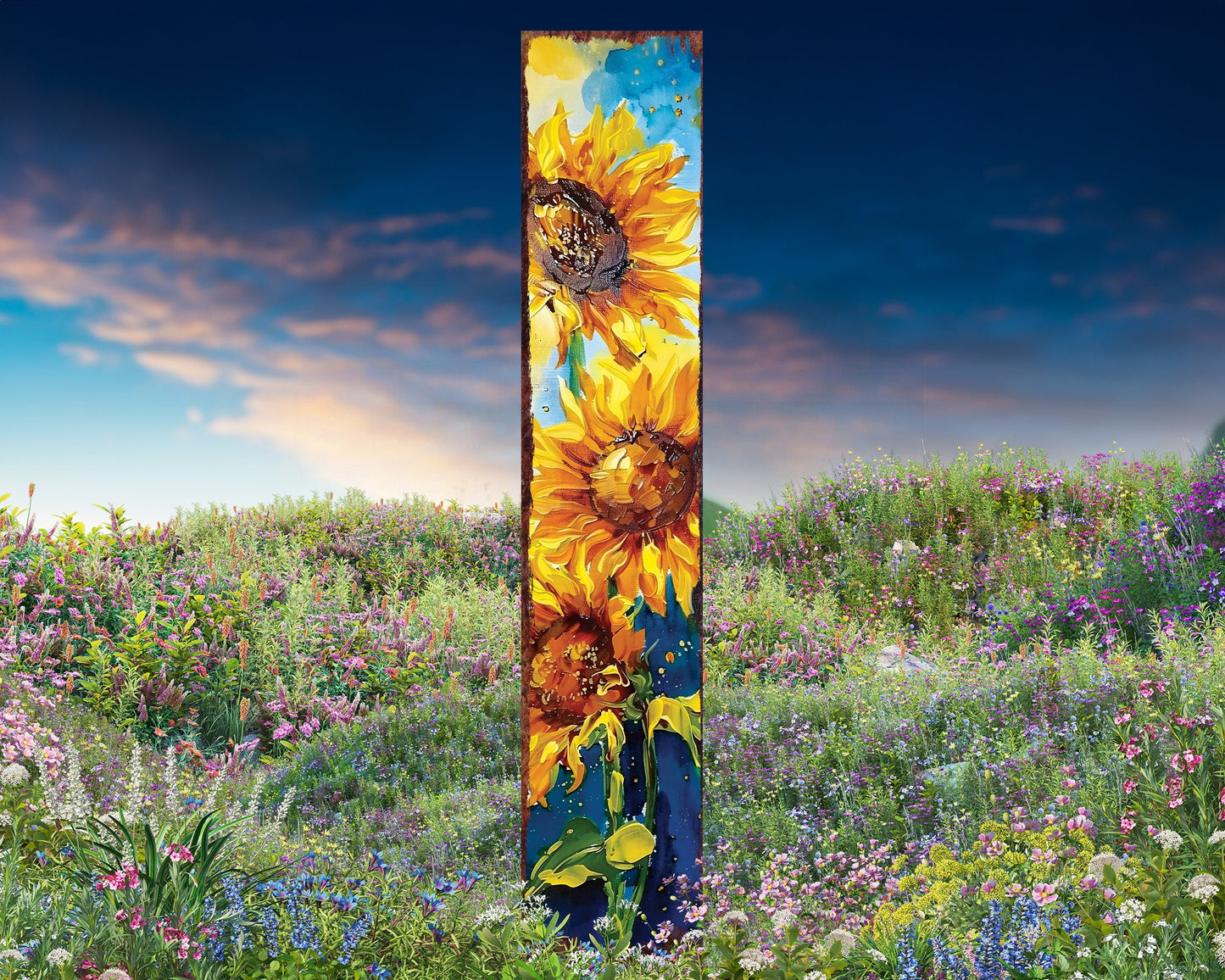 42in Summer Garden Stake - Oil Paint Style Sunflower Decor - Ideal for Outdoor, Yard, and Garden Decorations