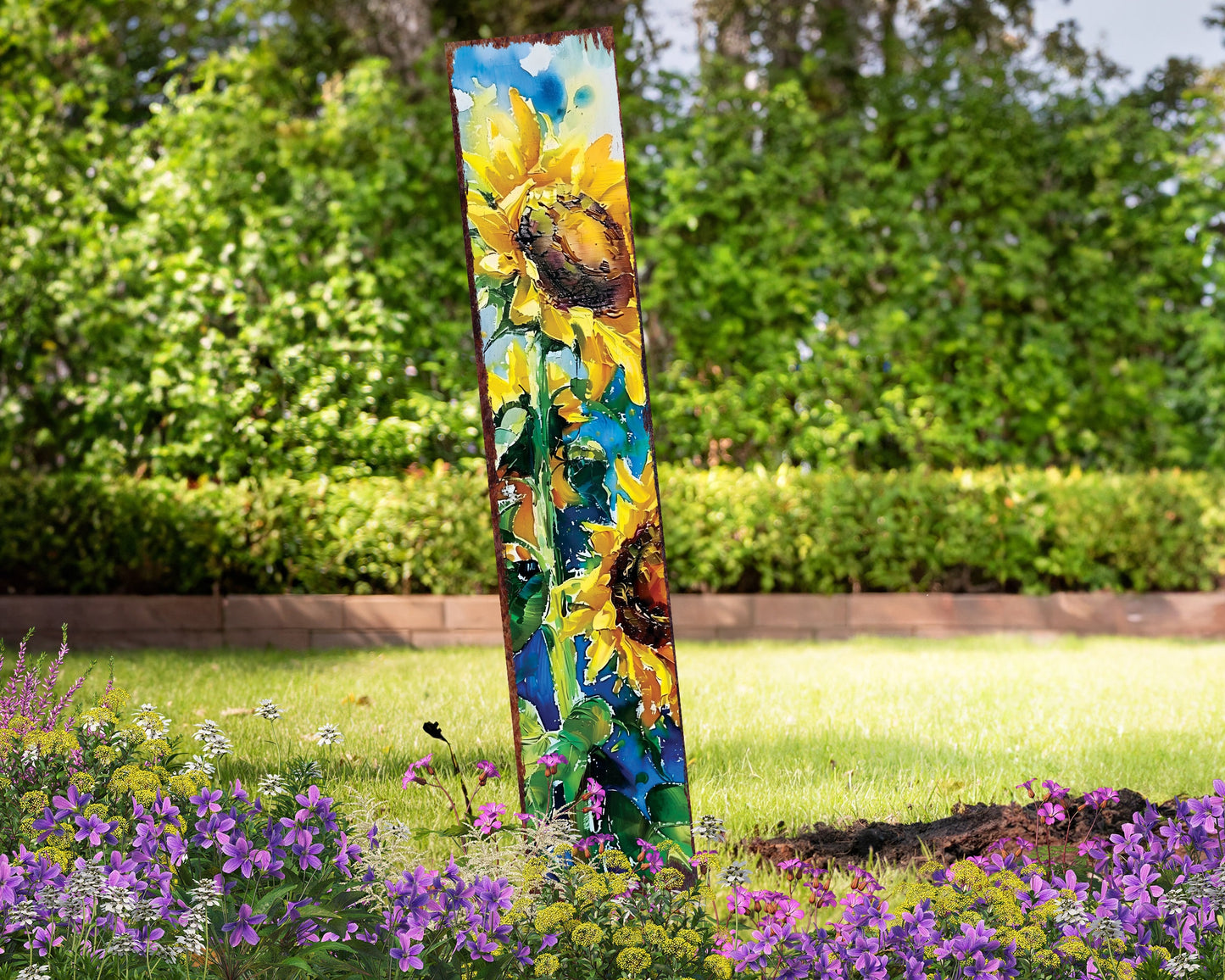 42in Summer Garden Stake - Oil Paint Style Sunflowers Decor - Ideal for Outdoor, Yard, and Garden Decorations