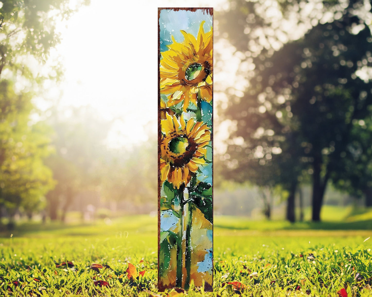 42in Summer Garden Stake - Oil Paint Style Sunflower Decor Plaque - Ideal for Outdoor, Yard, and Garden Decorations