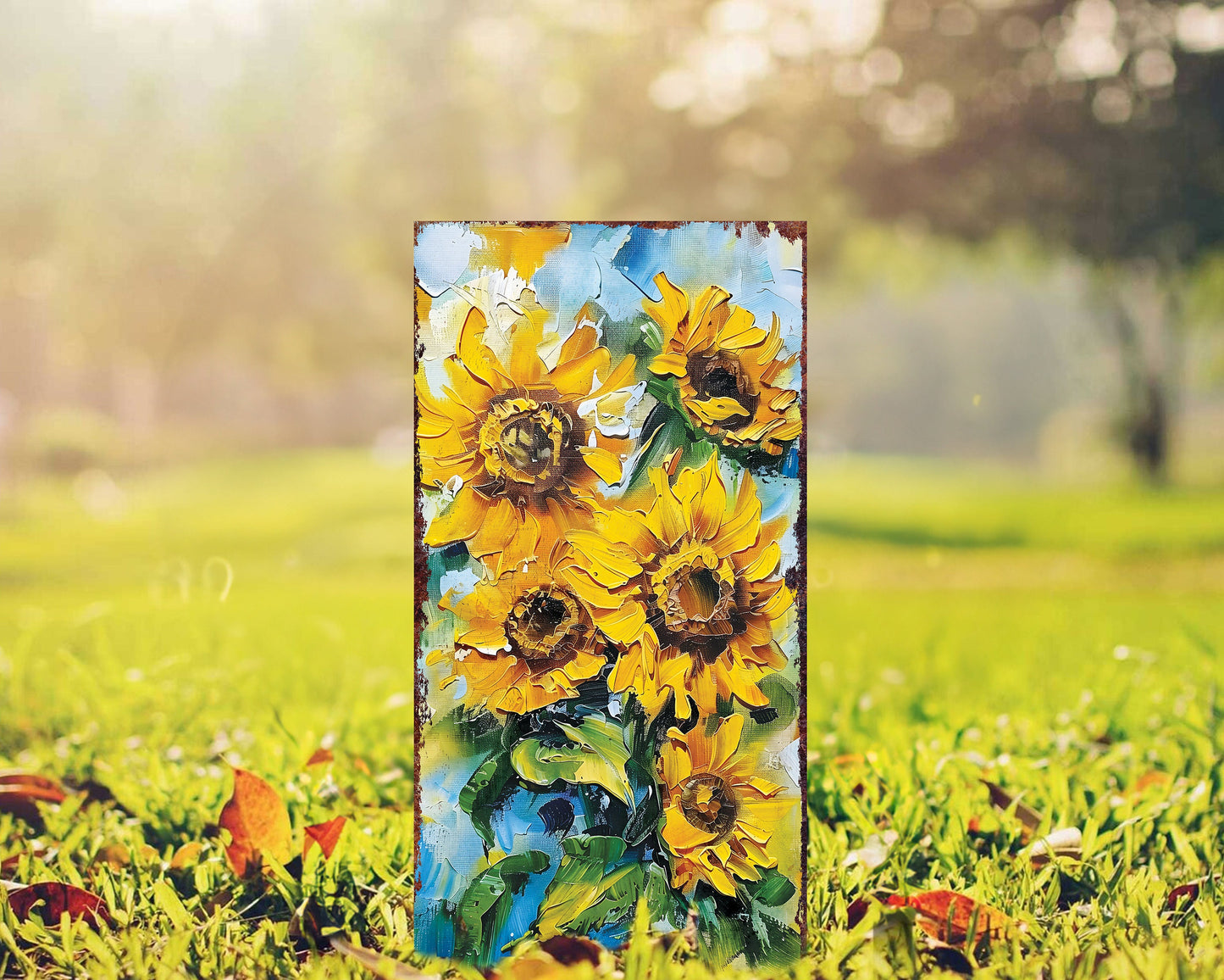 30in Summer Garden Stake - Oil Paint Style Sunflower Decor - Made in USA - Ideal for Outdoor, Yard, and Garden Decorations