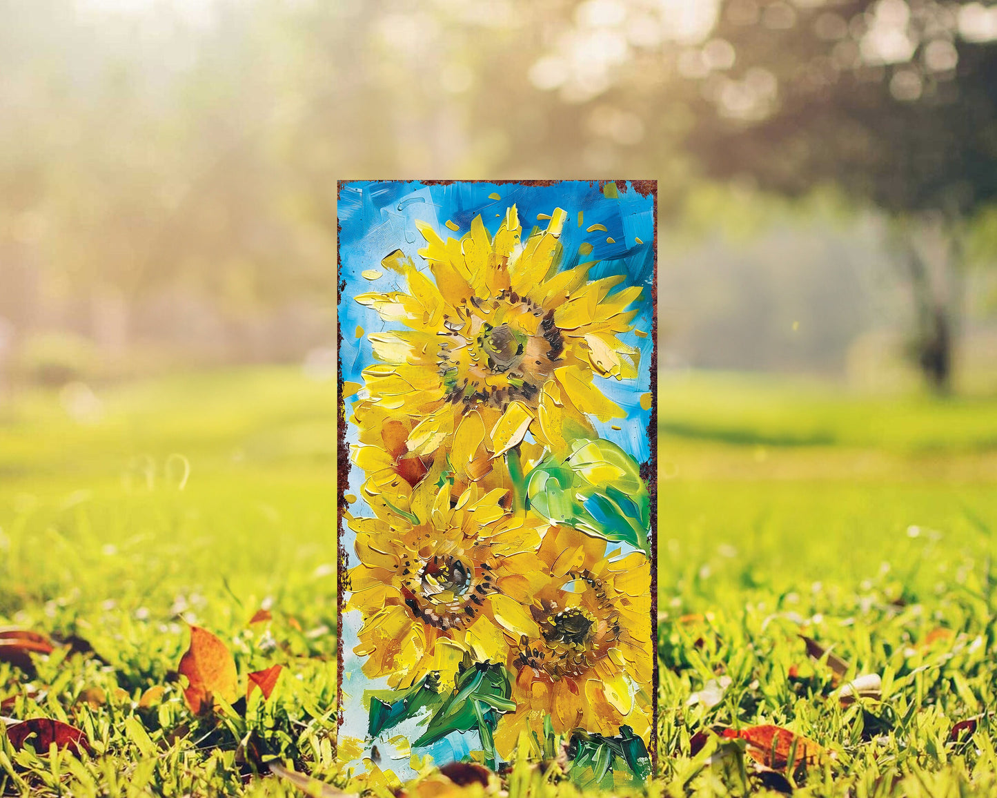 30in Summer Garden Stake | Oil Paint Style Sunflower Decor | Perfect for Outdoor Decor, Yard Art, and Garden Decorations