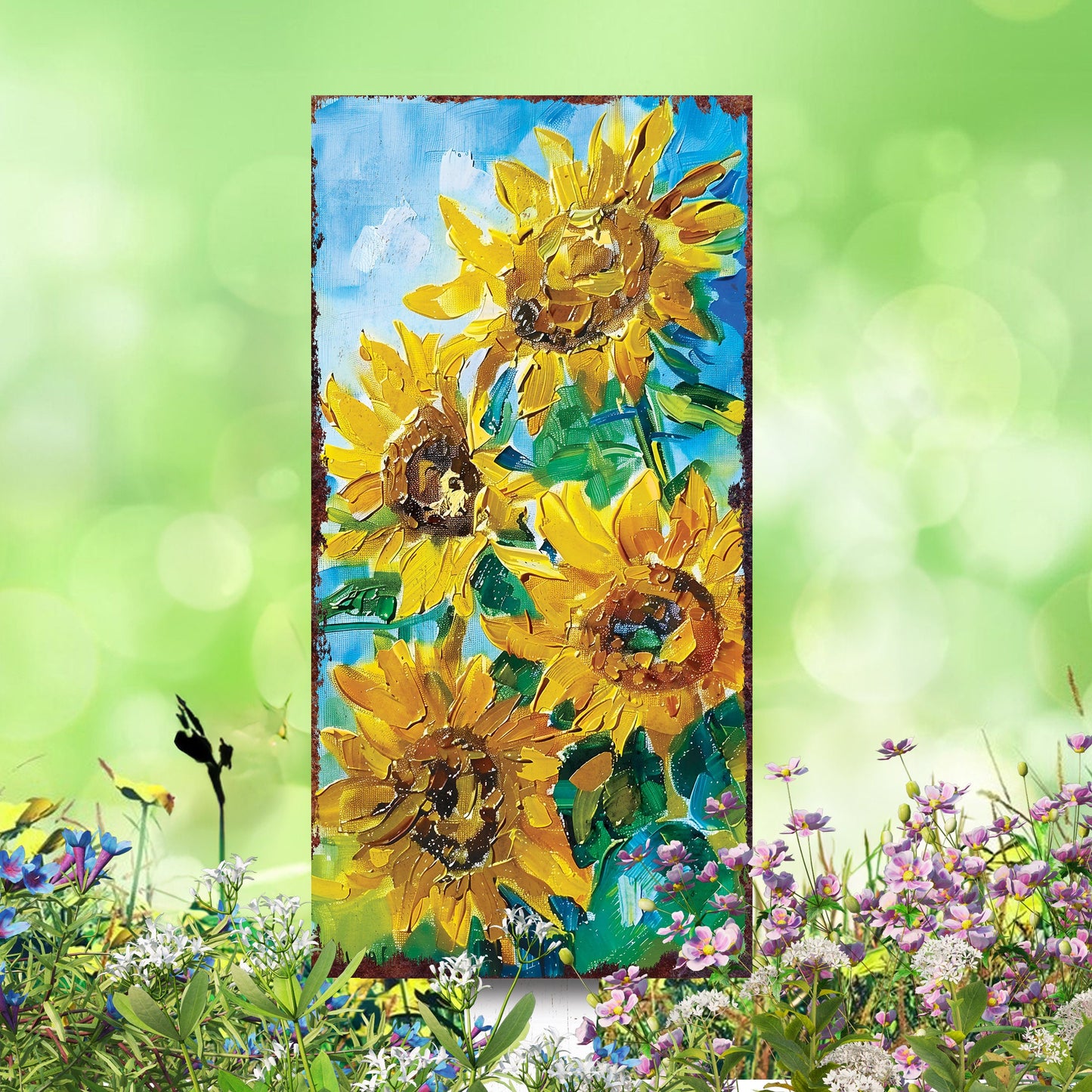 30in Summer Garden Stake - Oil Paint Style Sunflower Decor | Great for Outdoor Decor, Yard Art, and Garden Decorations
