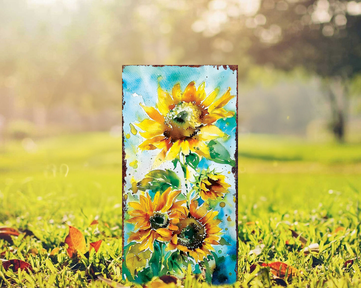 30in Summer Garden Stake - Watercolor Style Sunflower Decor - Made in USA - Ideal for Outdoor, Yard, and Garden Decorations