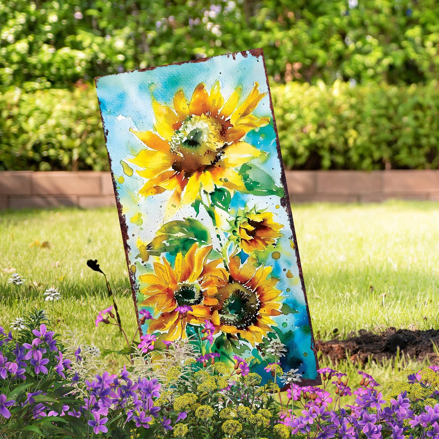 30in Summer Garden Stake - Watercolor Style Sunflower Decor - Made in USA - Ideal for Outdoor, Yard, and Garden Decorations