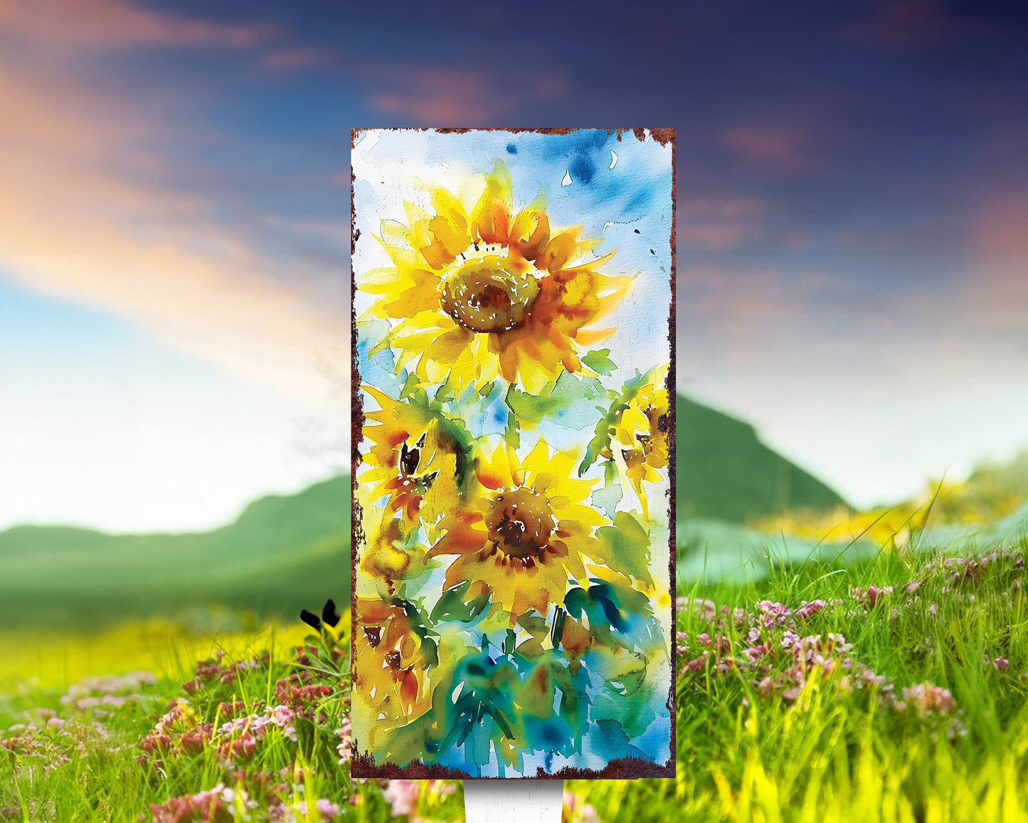 30in Summer Garden Stake | Watercolor Style Sunflower Decor - Made in USA - Ideal for Outdoor, Yard, and Garden Decor
