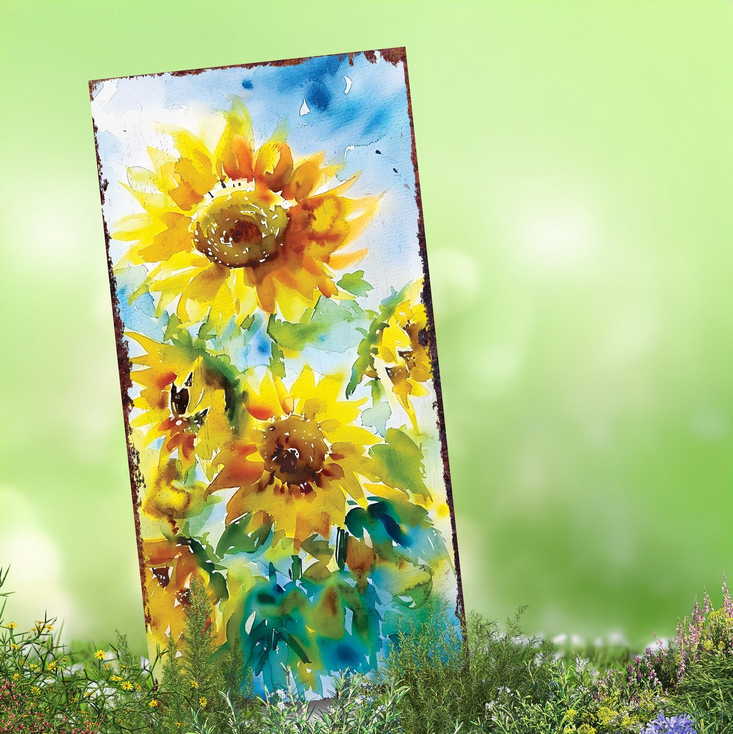30in Summer Garden Stake | Watercolor Style Sunflower Decor - Made in USA - Ideal for Outdoor, Yard, and Garden Decor