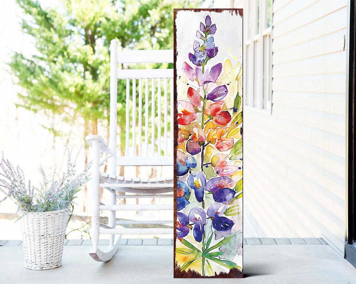 36in Spring Porch Sign | Watercolor Lupine Floral Decor | Ideal for Living Room | Entryway, Mantle, Porch, and Front Door