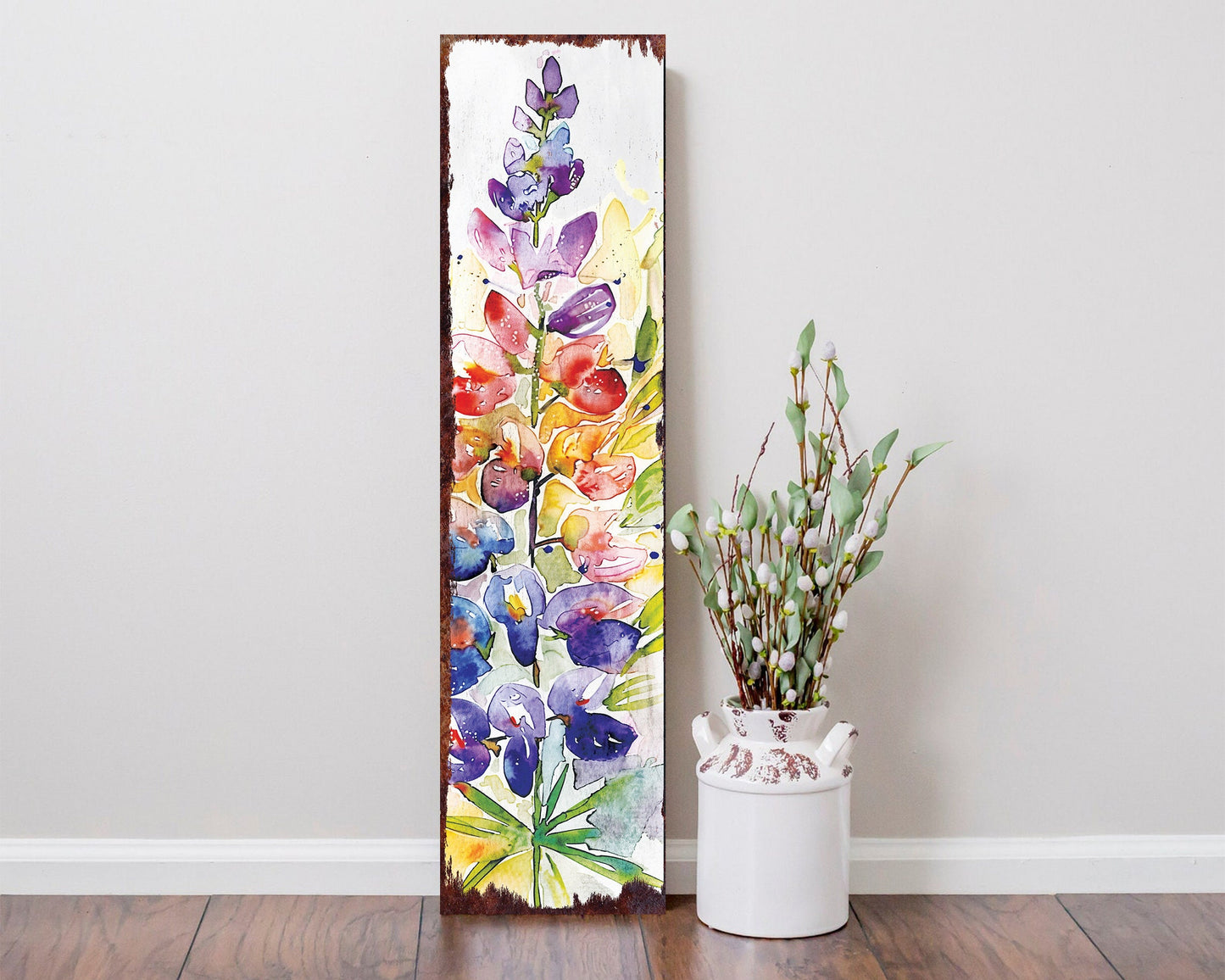 36in Spring Porch Sign | Watercolor Lupine Floral Decor | Ideal for Living Room | Entryway, Mantle, Porch, and Front Door