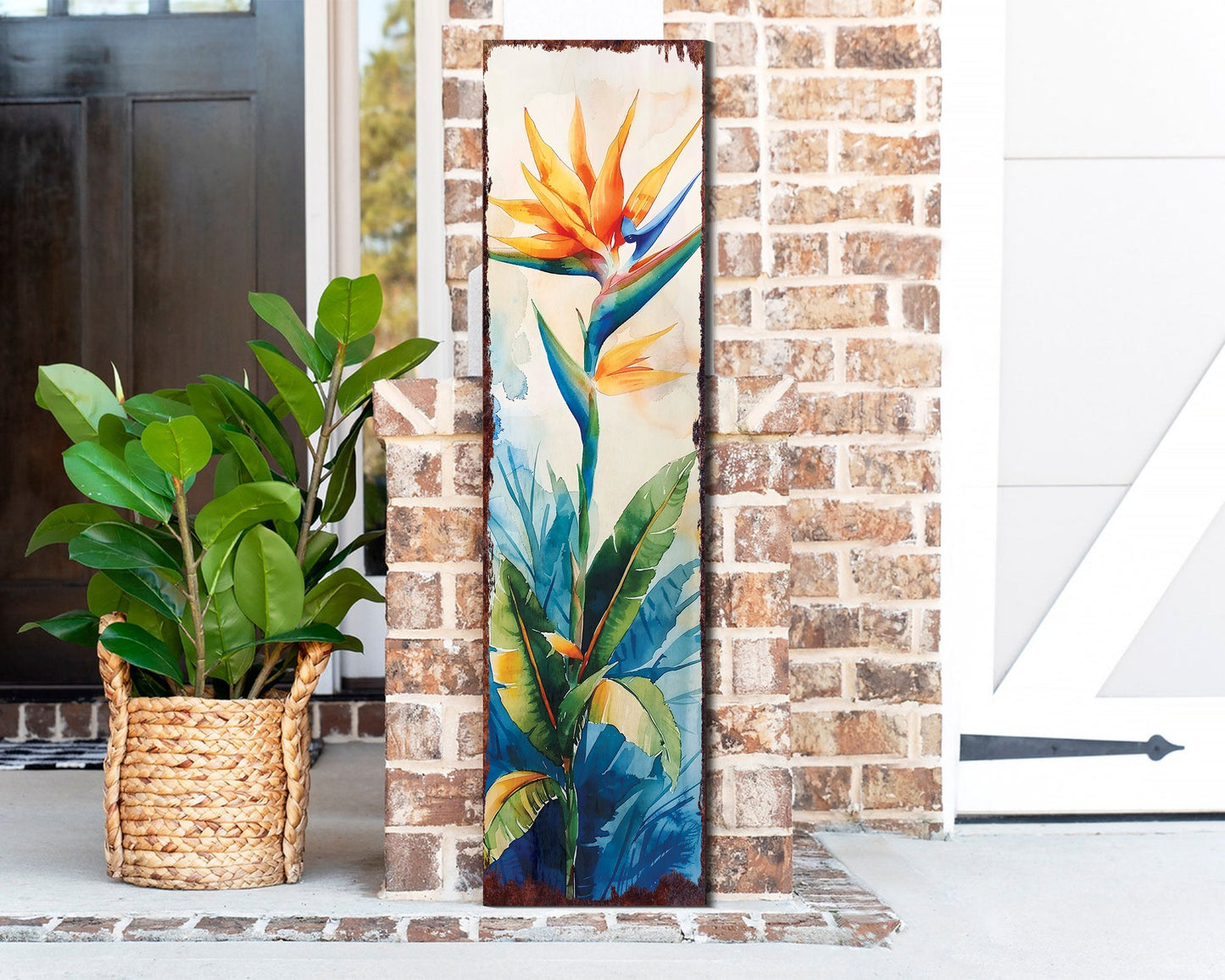 36in Summer Watercolor Bird of Paradise Flower Porch Sign - Farmhouse Rustic Decor for Door, Wall, Outdoor Entryway - UV Protected & Sealed