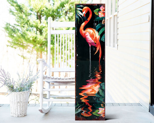 36in Summer Tropical Watercolor Flamingo Porch Sign - Decor for Door, Wall, Outdoor Entryway - UV Protected & Sealed