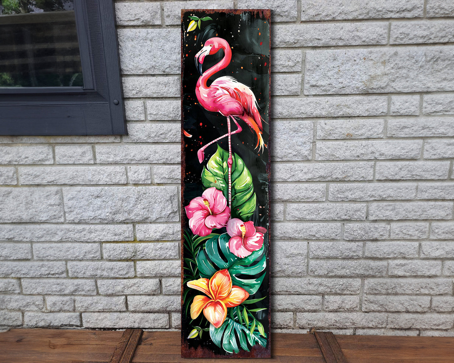 36in Summer Tropical Watercolor Flamingo Porch Sign - UV Protected & Sealed Decor for Door, Wall, Outdoor Entryway, Mantel, Porch Leaner