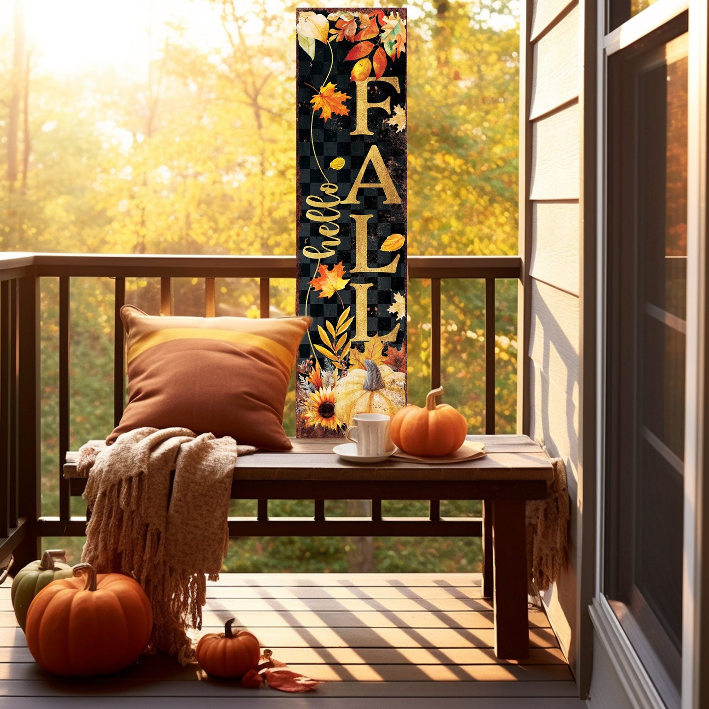 36in Fall Halloween Porch Sign - Vintage Autumn Decoration - Rustic Modern Farmhouse Entryway Decor - Reversible Design